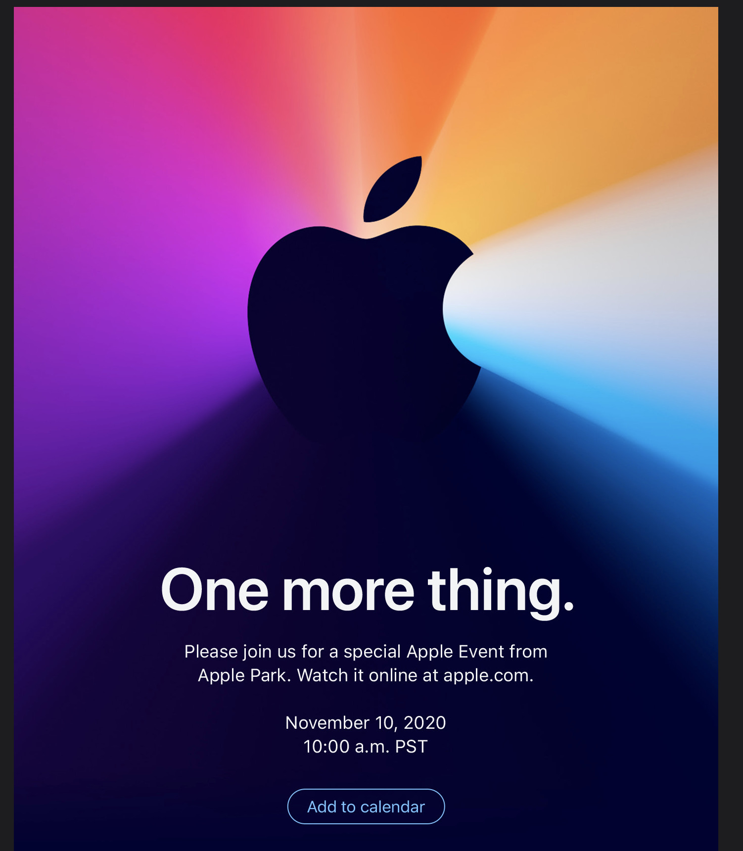 Apple announces ‘One More Thing’ event: 10 November 2020
